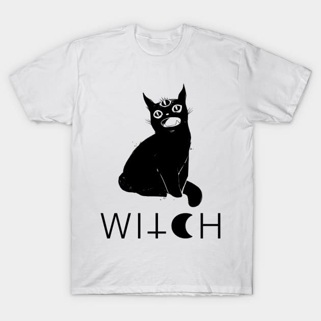 Black Cat Witch Artwork T-Shirt by cellsdividing